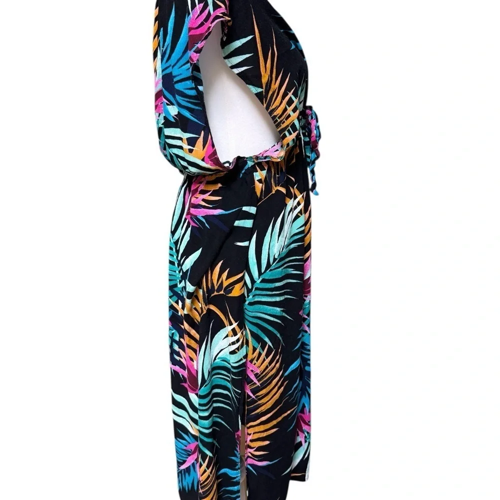 Kona Sol Tropical Palm Leaf Cover-Up Dress S/M – Vibrant Resort Beachwear